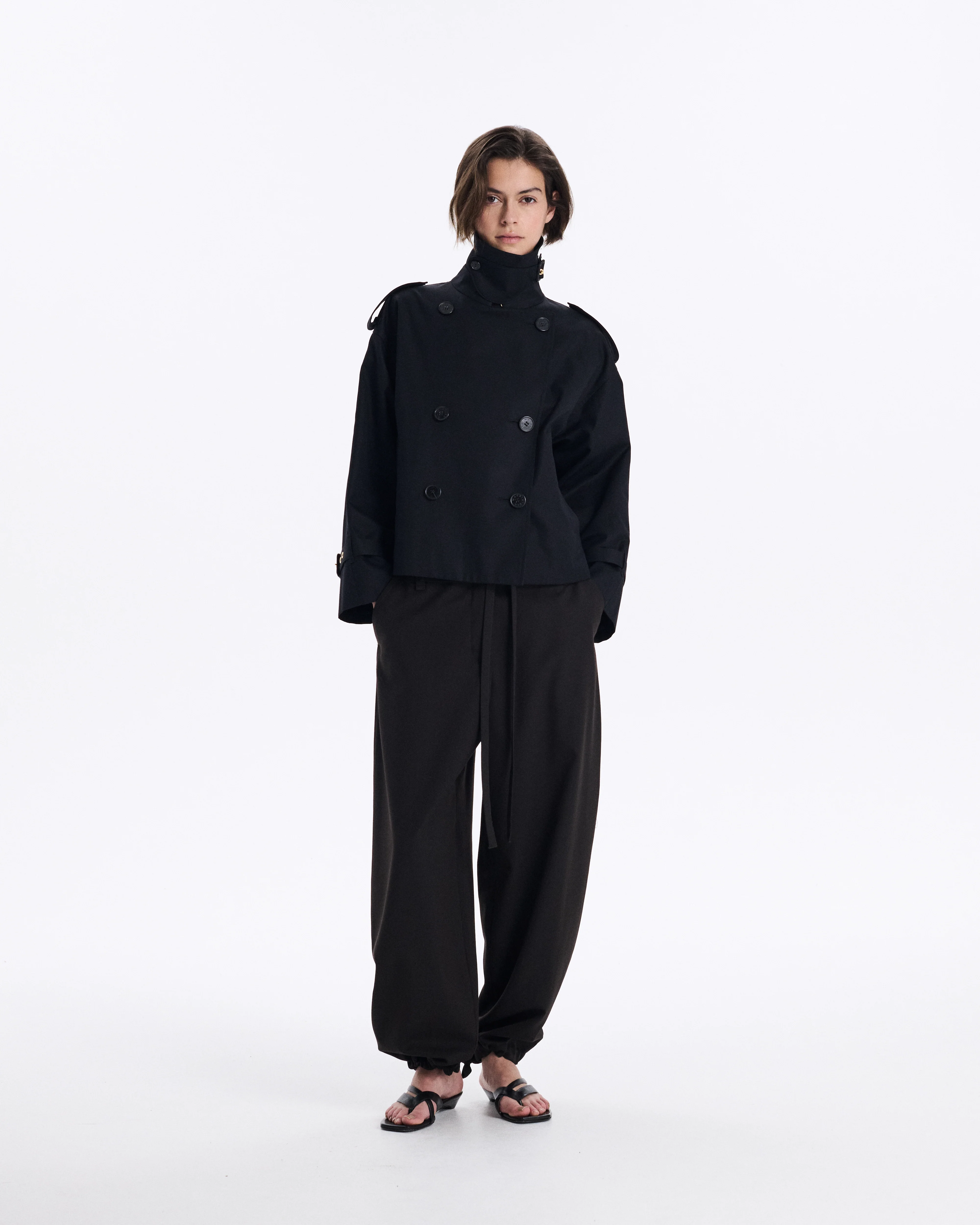 Eyemouth Gabardine Double Breasted Short Trench Coat - Image 4