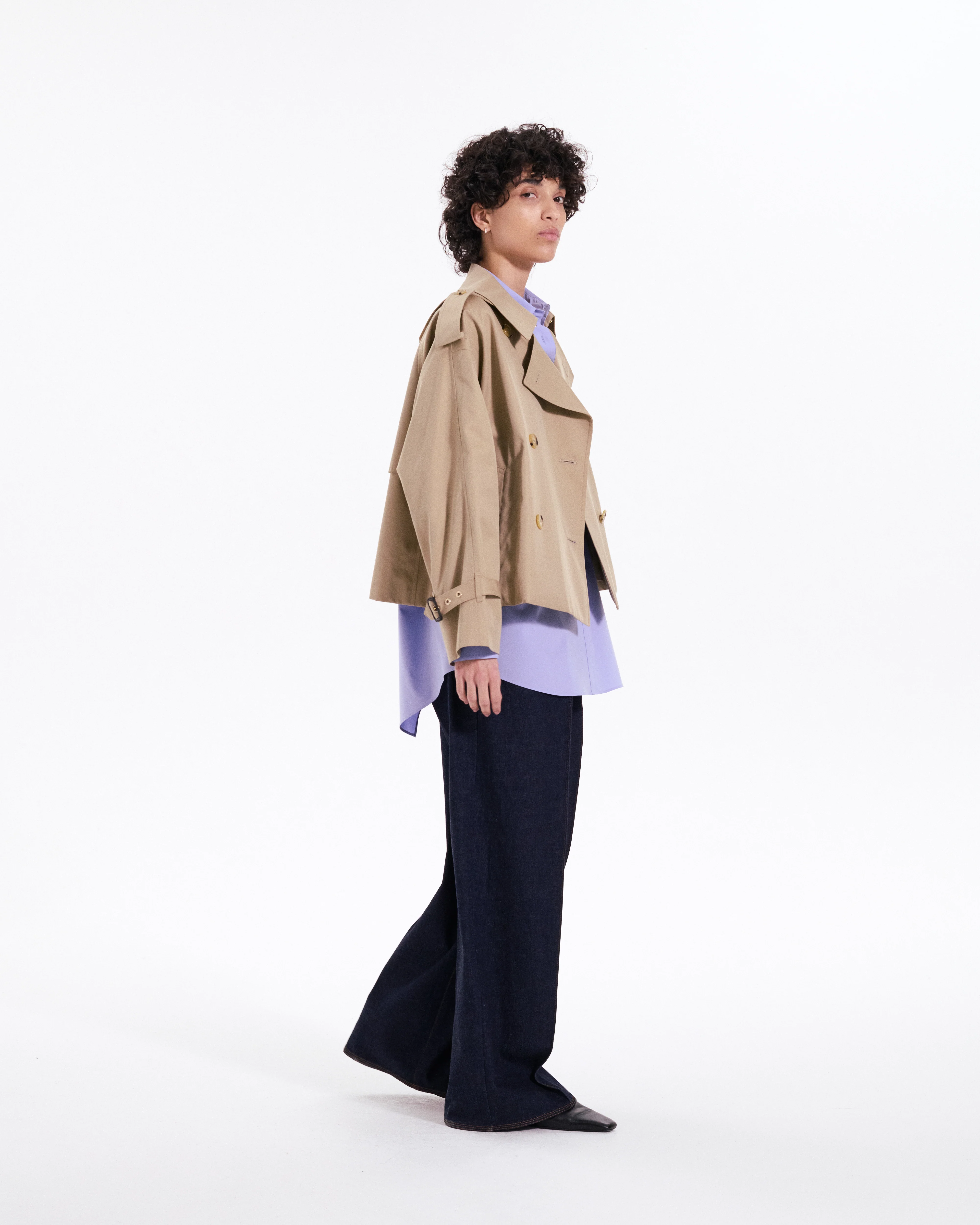 Eyemouth Gabardine Double Breasted Short Trench Coat - Image 3