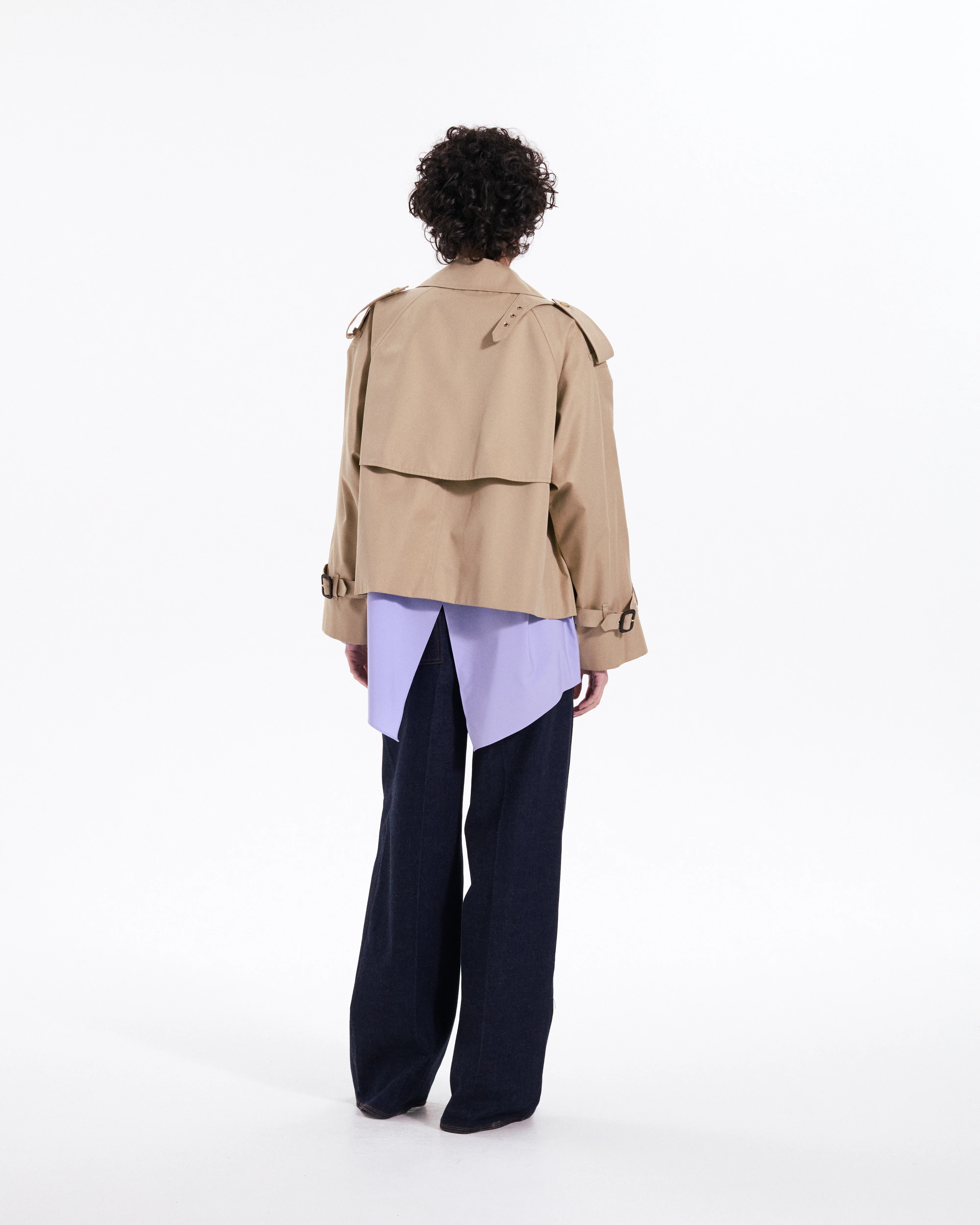 Eyemouth Gabardine Double Breasted Short Trench Coat - Image 4