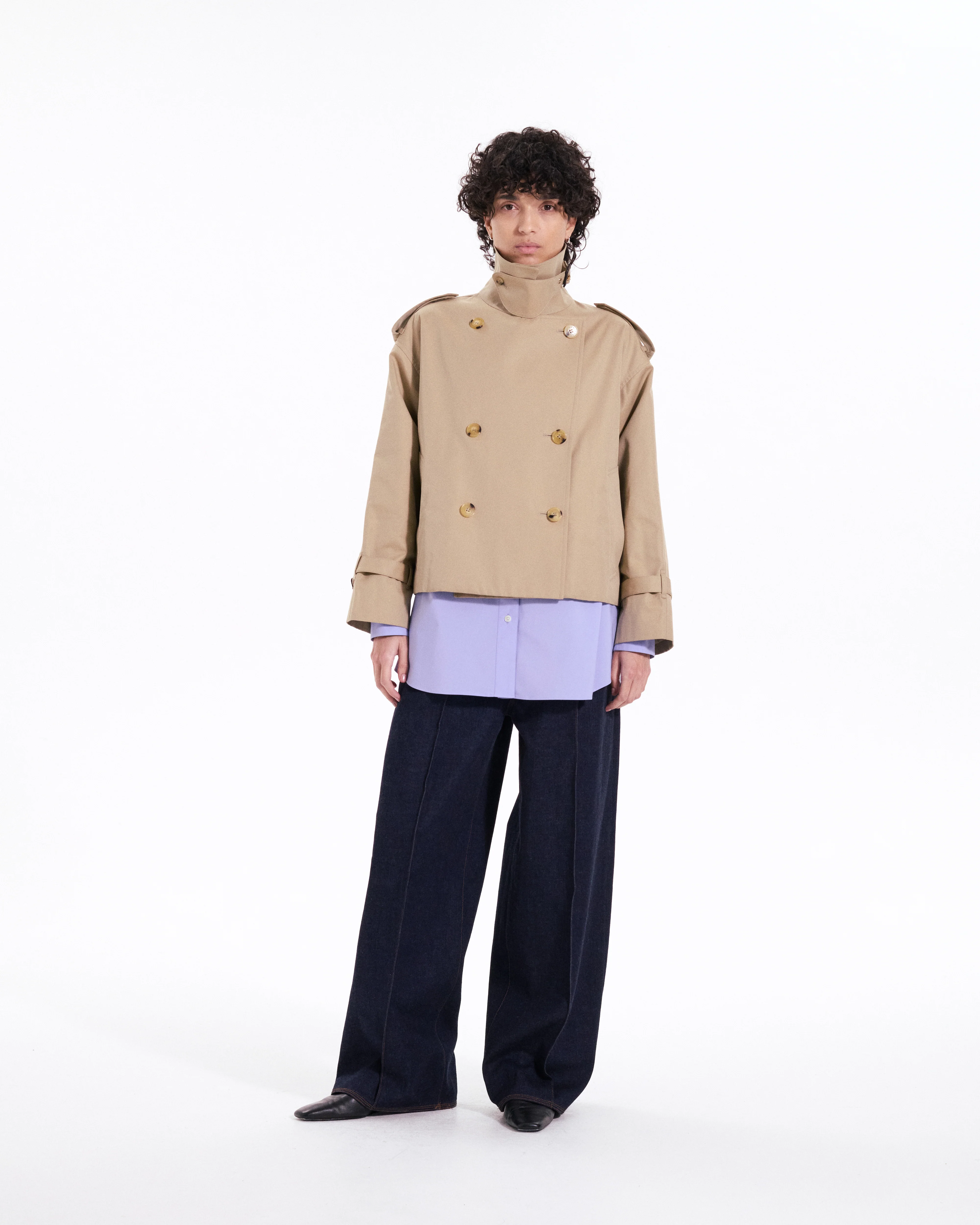 Eyemouth Gabardine Double Breasted Short Trench Coat - Image 5