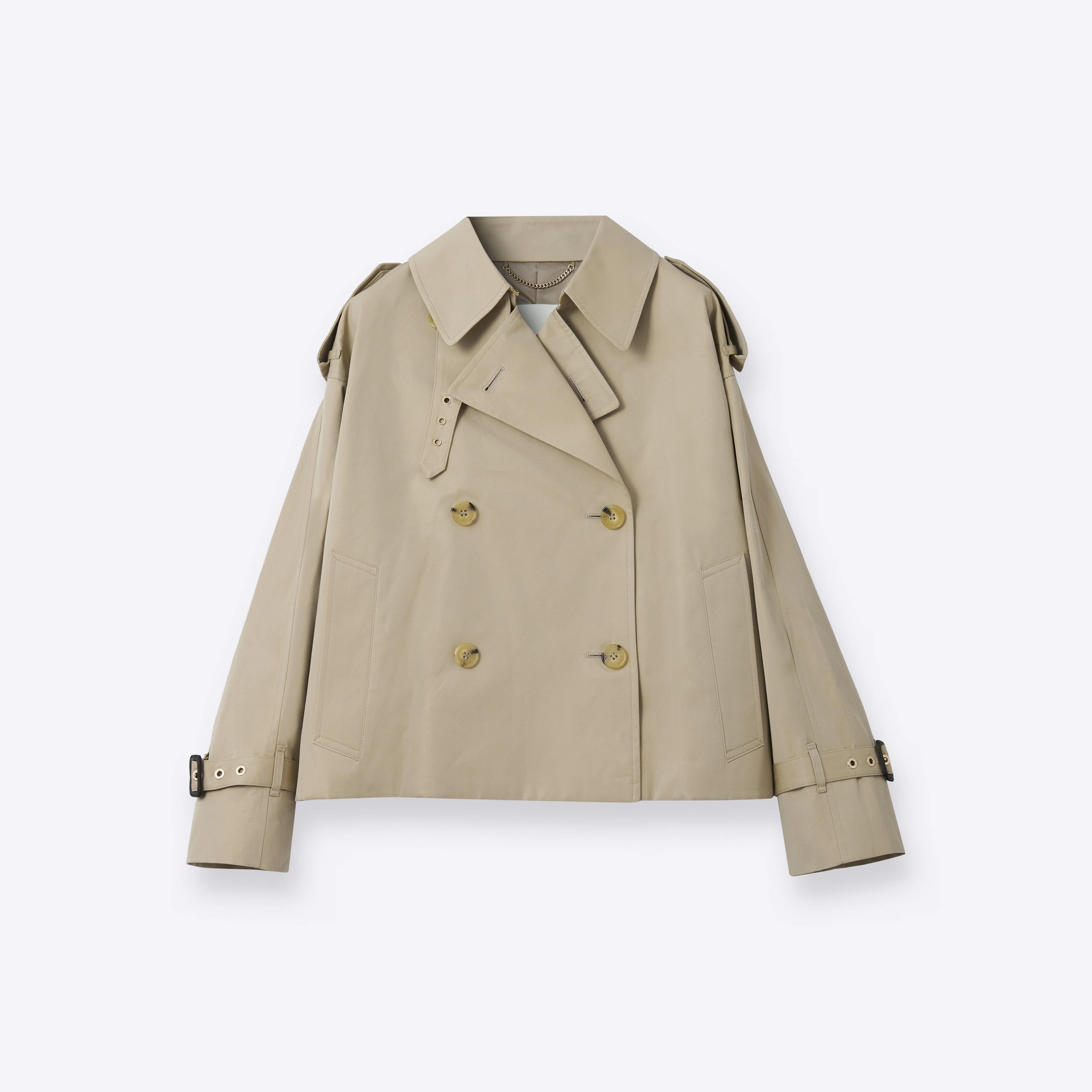 Eyemouth Gabardine Double Breasted Short Trench Coat - Image 7