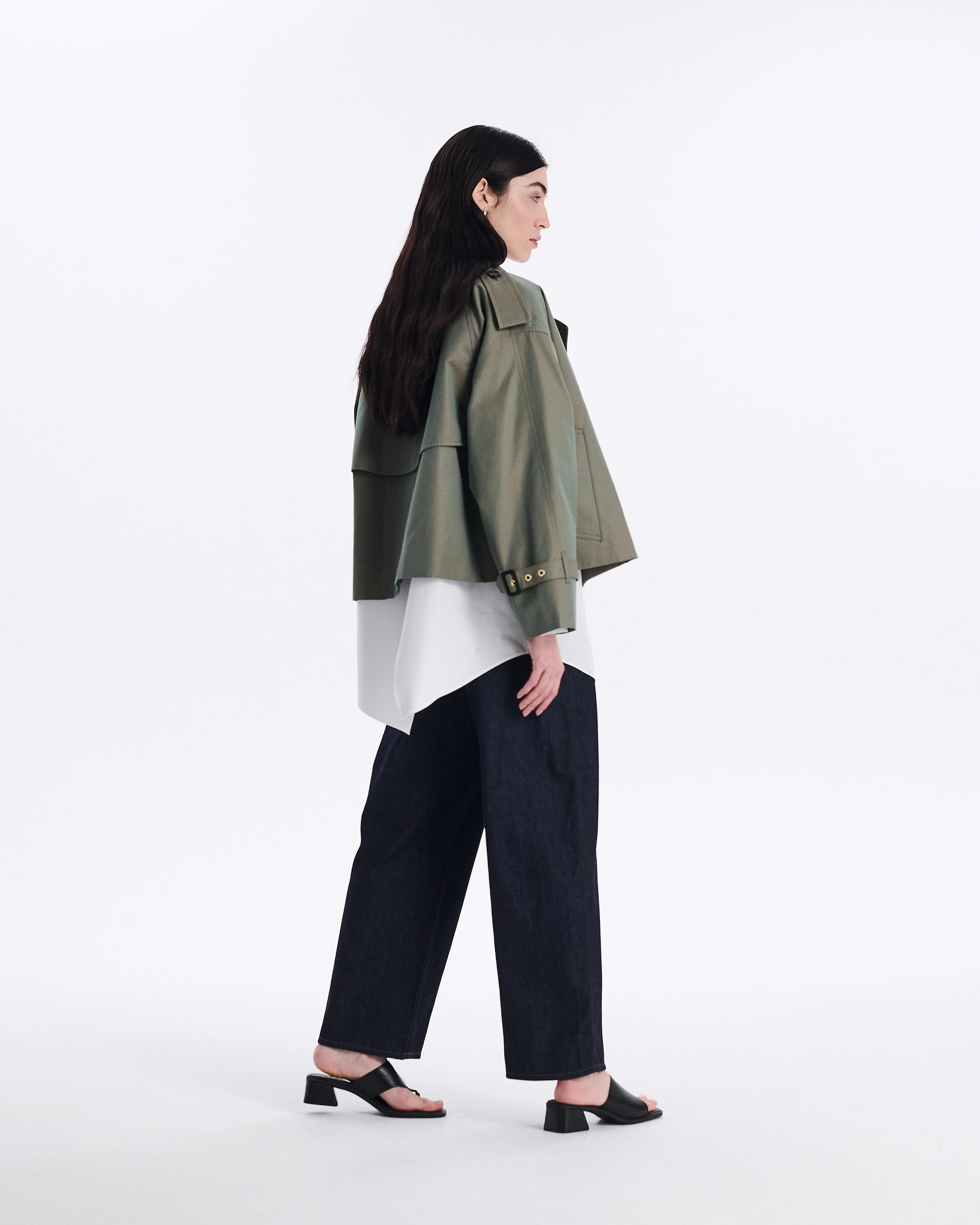 Eyemouth Gabardine Double Breasted Short Trench Coat - Image 4