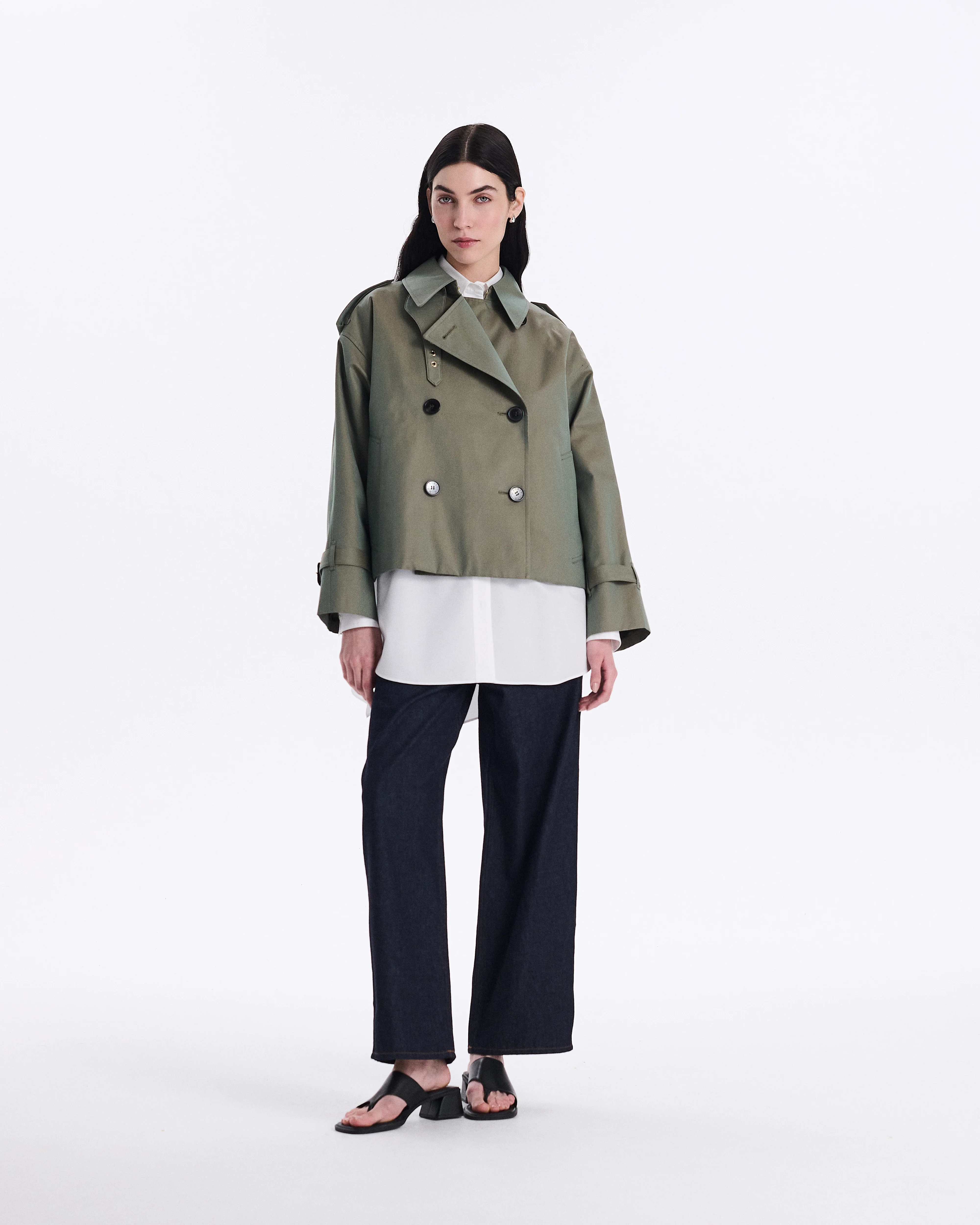 Eyemouth Gabardine Double Breasted Short Trench Coat - Image 6