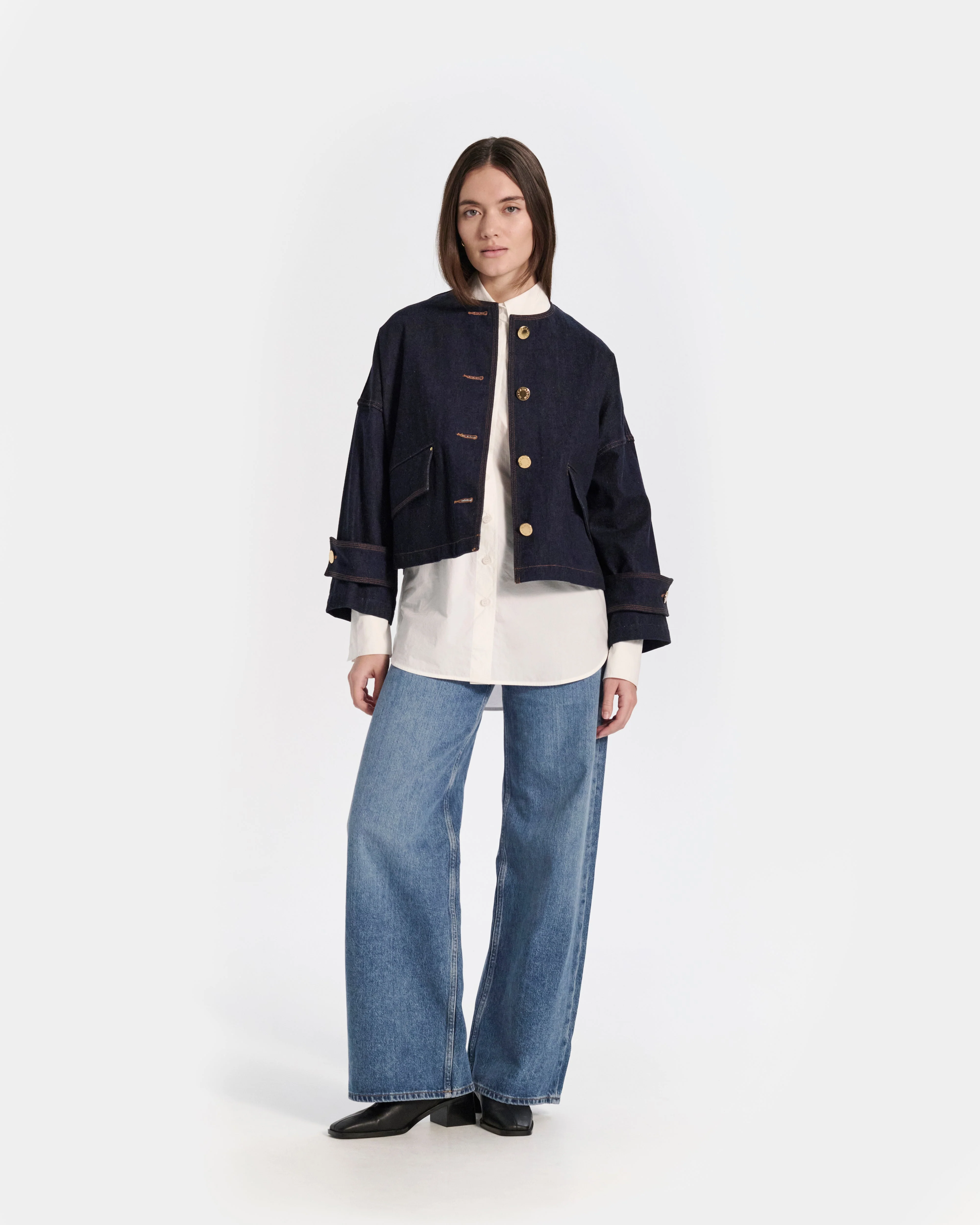 Humbie Collarless Denim Jacket - Image 3