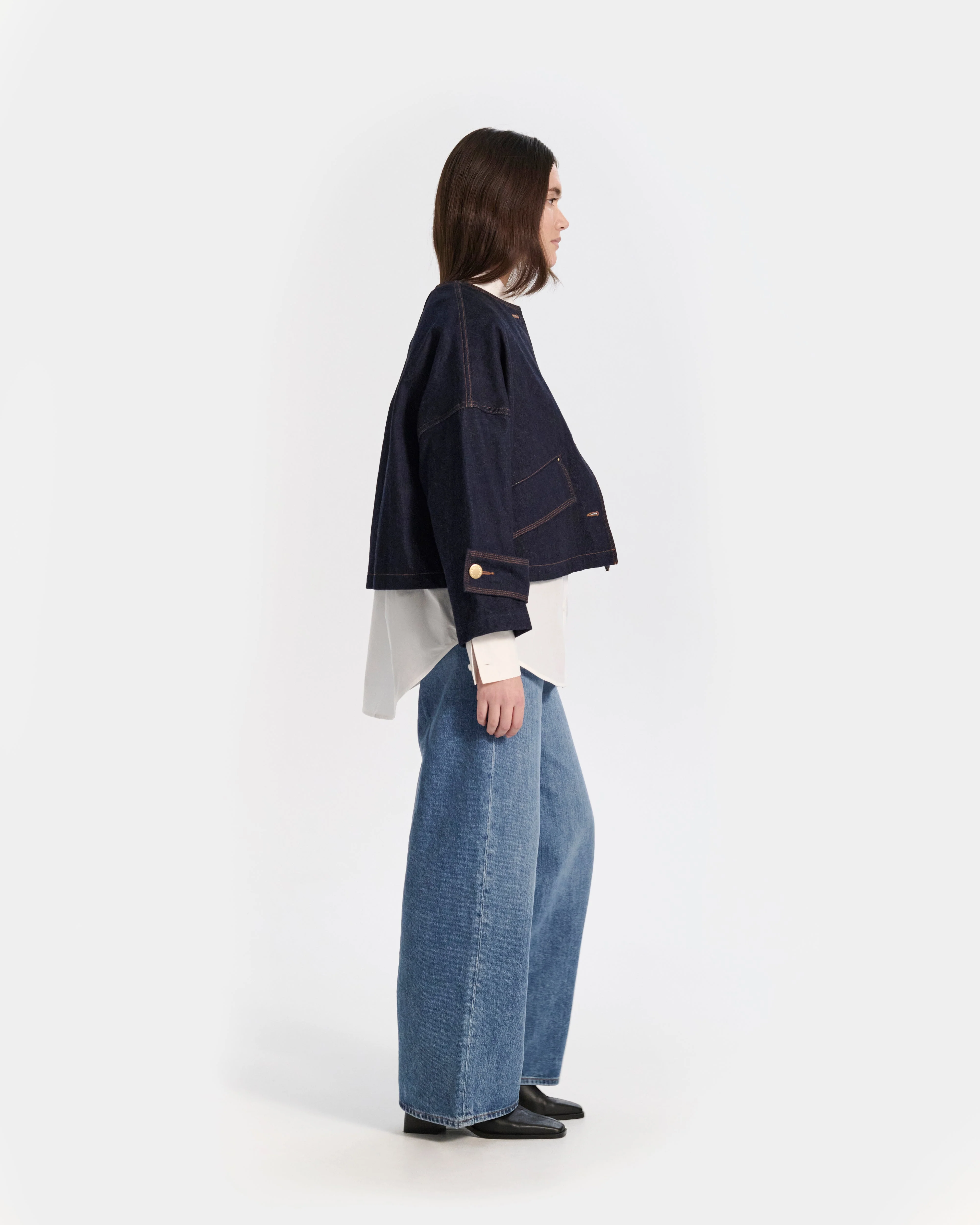 Humbie Collarless Denim Jacket - Image 5