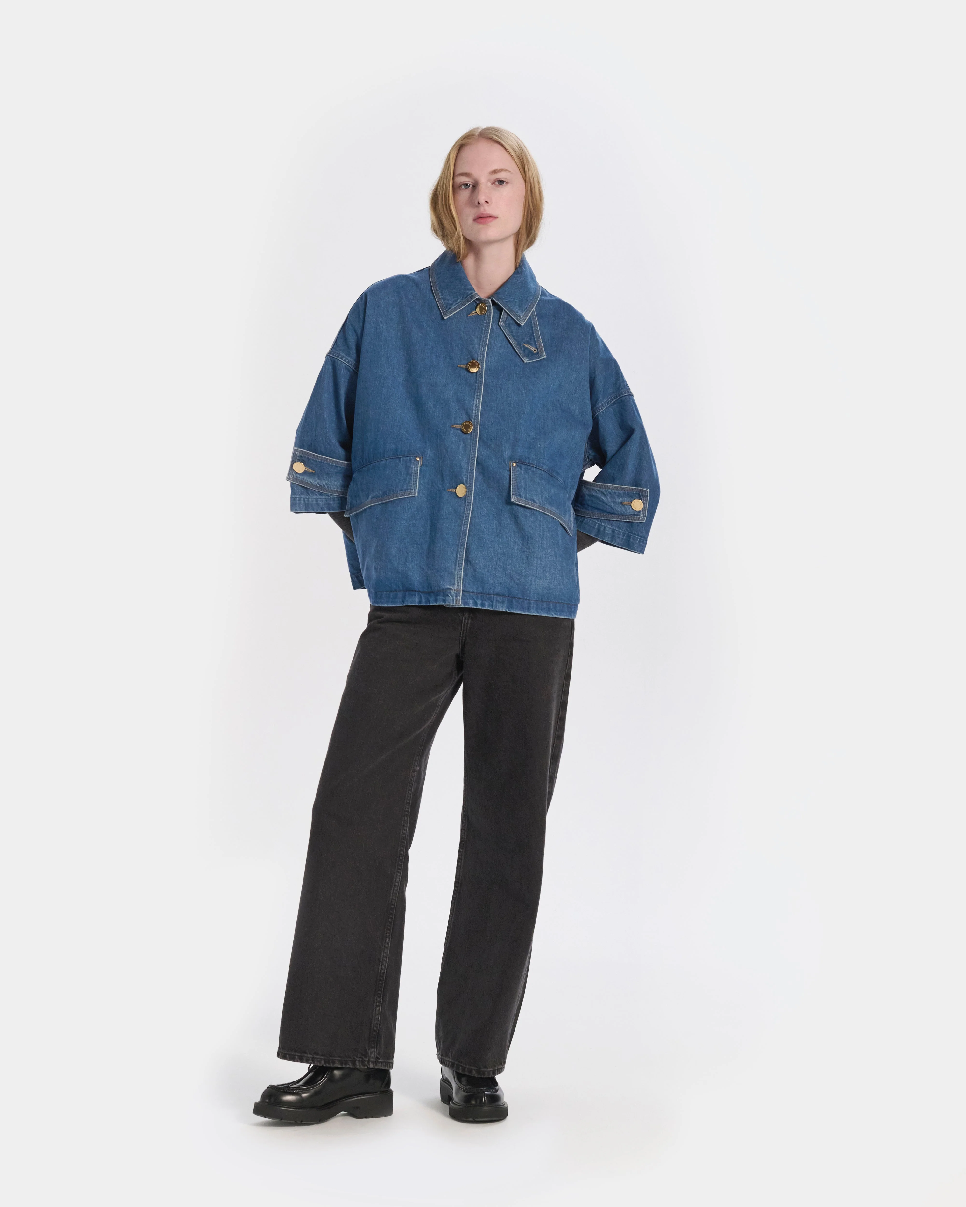 Humbie Cropped Sleeve Denim Jacket - Image 3