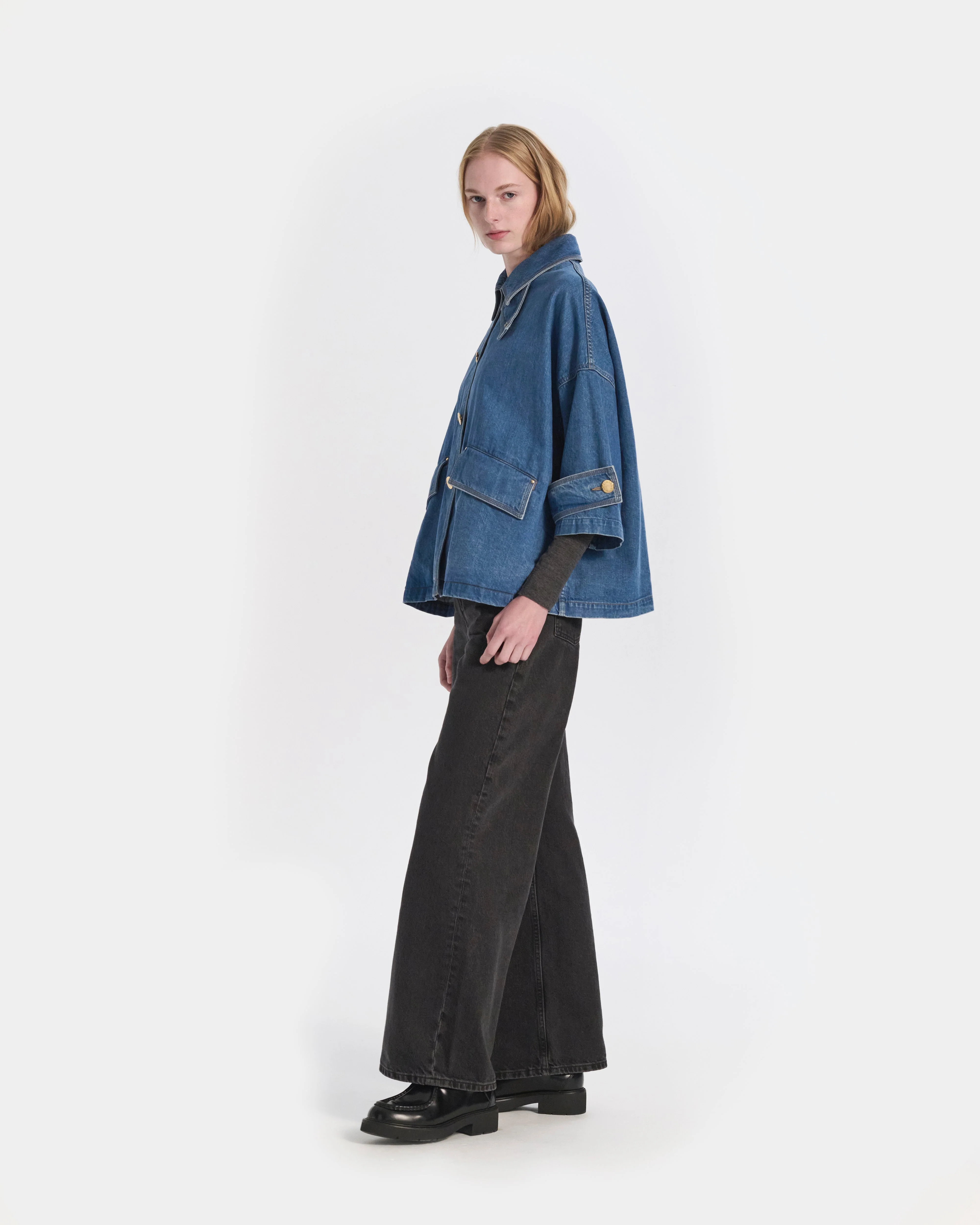 Humbie Cropped Sleeve Denim Jacket - Image 5